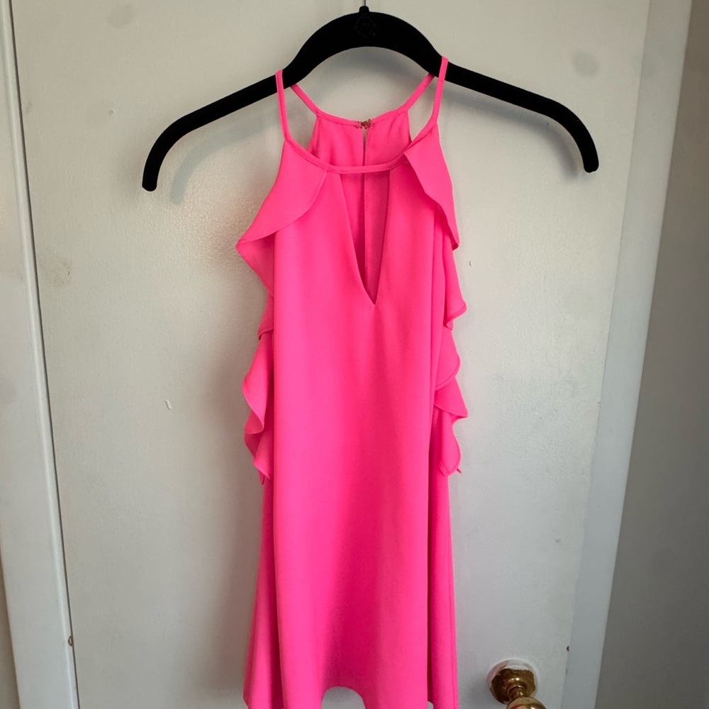 Lilly Pulitzer Padma Ruffle Top Hot Highlighter Pink Sleeveless Blouse Size S - Picture 3 of 5